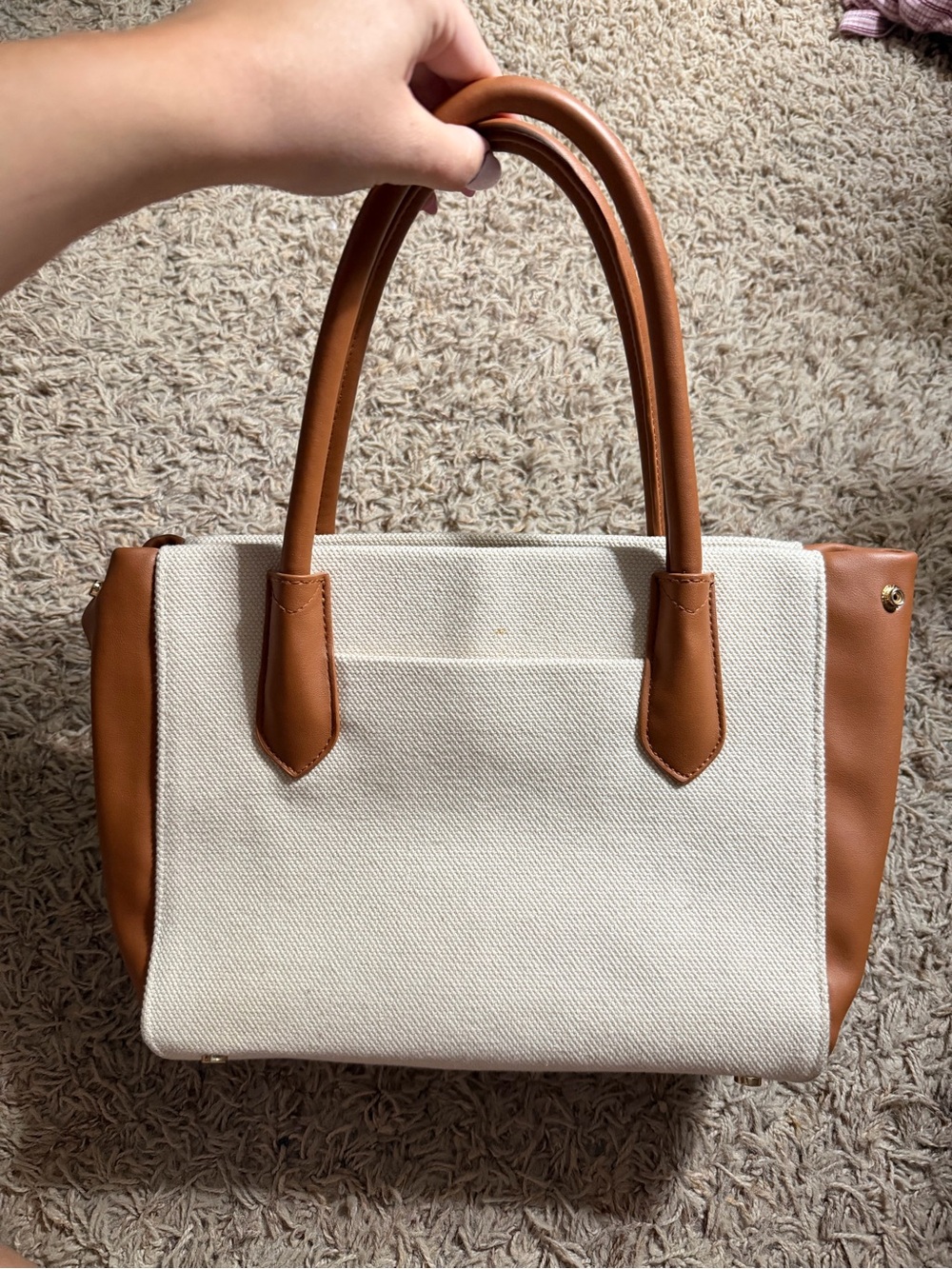 a new day Cream Canvas Tote with Tan Faux-Leather Trim